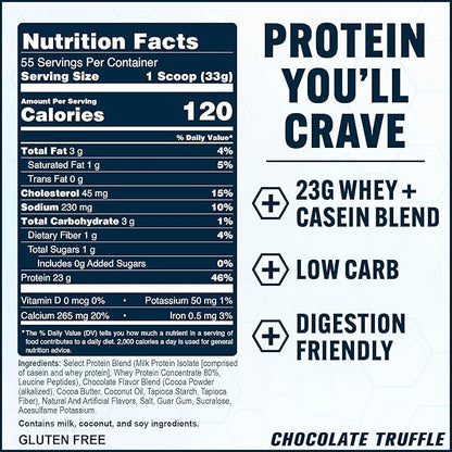 PEScience Select Protein Powder, Whey and Casein Blend, Clean Protein Powder for Women and Men, Low Calorie, Low Carb, Keto Friendly, Gluten Free - Chocolate Truffle - 55 Servings