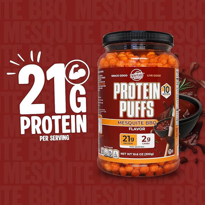 Twin Peaks Protein Puffs - (Mesquite Barbecue), Keto Friendly, Low Carb Snack (300g, 21g Protein, 2g Net Carbs, High Protein, Healthy Crunchy Snack)