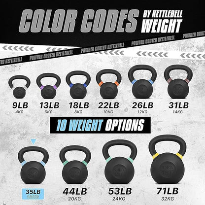 Yes4All Kettlebell, Heavy Duty Powder Coated Cast Iron Kettlebells, Non-Slip Handle & Flat Bottom for Conditioning, Strength Training & Full Body Exercises at Home Gym - Single & Pair