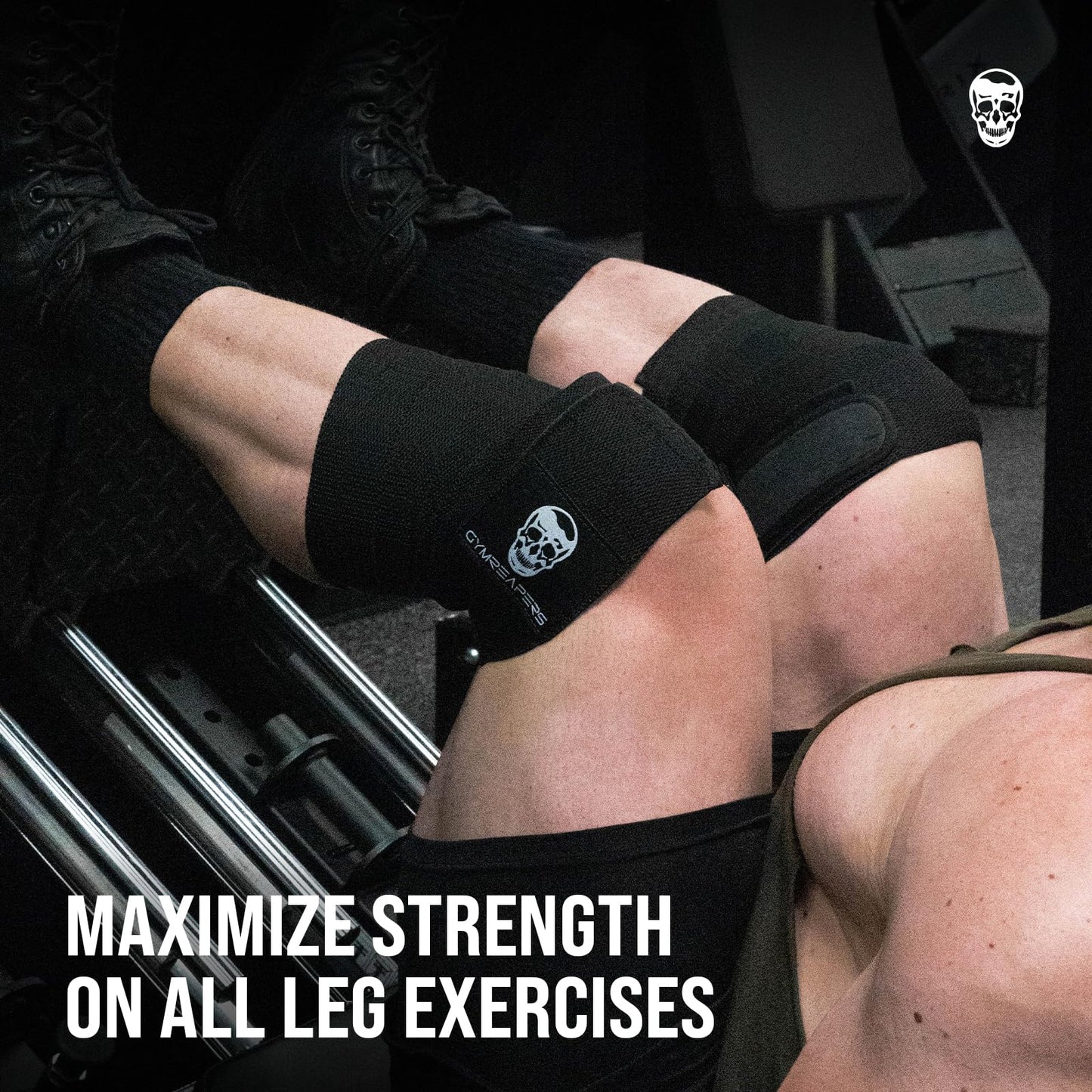 Gymreapers Knee Wraps (Pair) With Strap for Squats, Weightlifting, Powerlifting, Leg Press, and