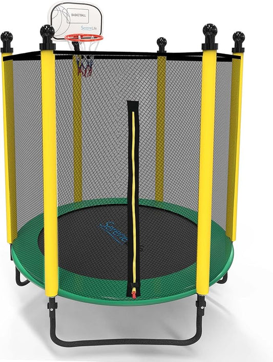 SereneLife 5FT Outdoor & Indoor Trampoline for Kids – Durable Mini Toddler Trampoline with Net