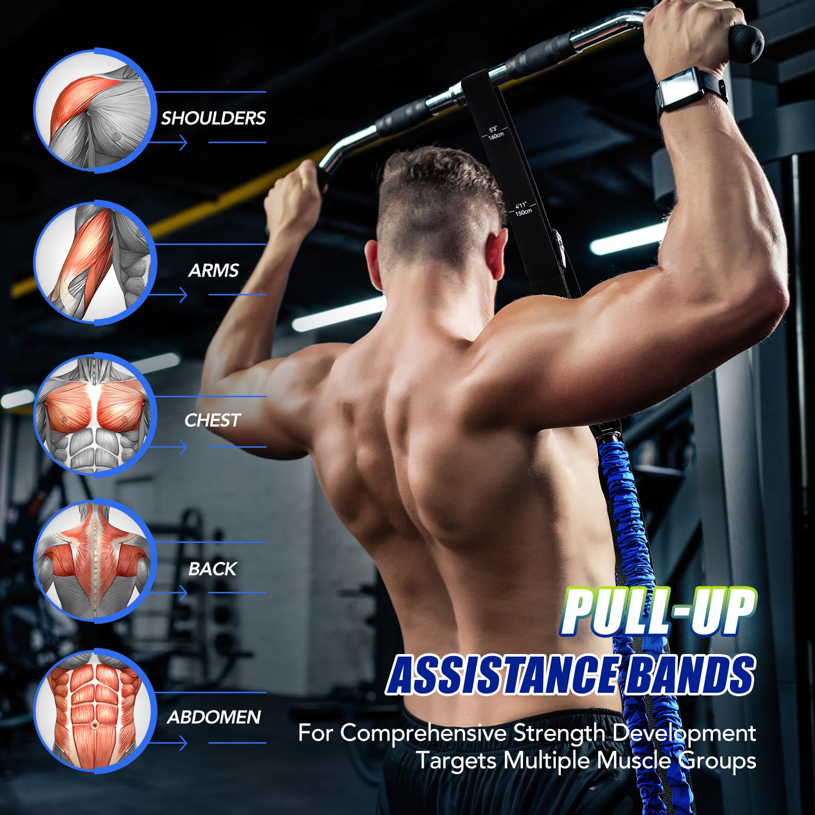 ALongSong Pull Up Assistance Bands with Foot Support Pedal - Upgraded Heavy Duty Resistance Bands