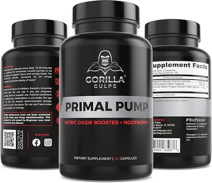 Primal Pump Nitric Oxide Supplement Nootropic 1500mg Nitrosigine L Arginine & Beet Root for Muscle Growth, Pumps, Blood Flow, Energy & Focus - Max Strength Pre Workout N.O. Booster