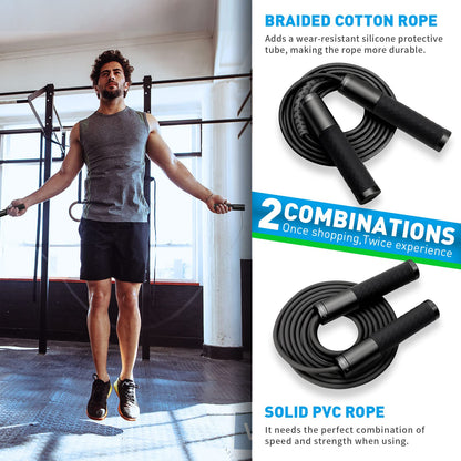 BURNCALO Weighted Jump Rope for Fitness, Skipping Rope for Men Women, Metal Heavy Handles, Ball