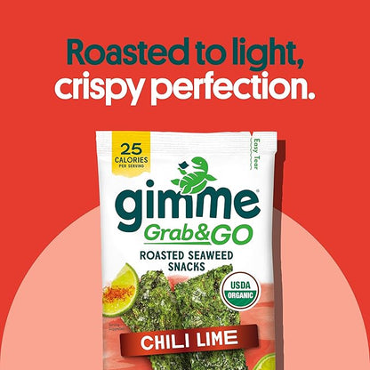 Gimme Seaweed Grab & Go Organic Premium Roasted Seaweed Snacks, Chili Lime, 5 Count Trayless, Keto, Vegan, Gluten-Free, Source of Omega3s, Healthy On-The-Go Snack for Kids & Adults