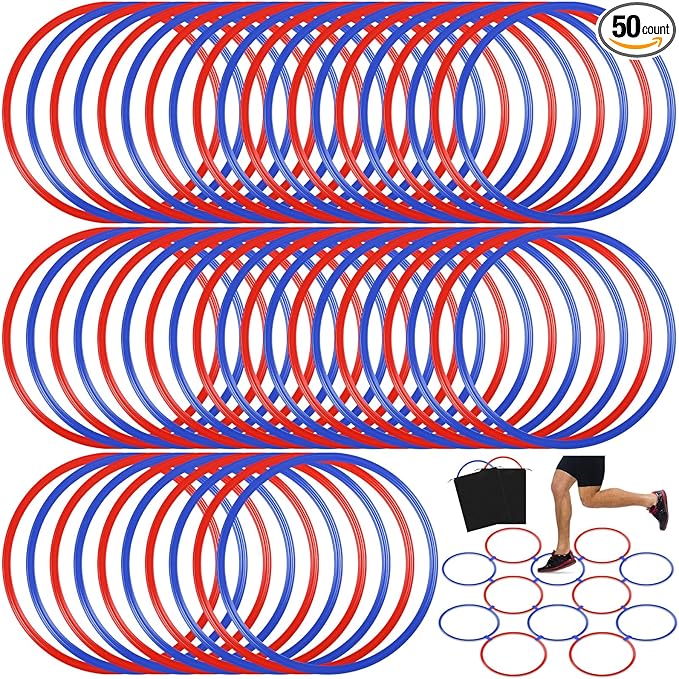 Shappy 50 Pcs Agility Rings with Storage Bags 15 Inch Agility Training Rings Hoop Exercise Ring Plastic Speed Rings Jumping Hoops for Sports Soccer Football Gymnastics Practice Games