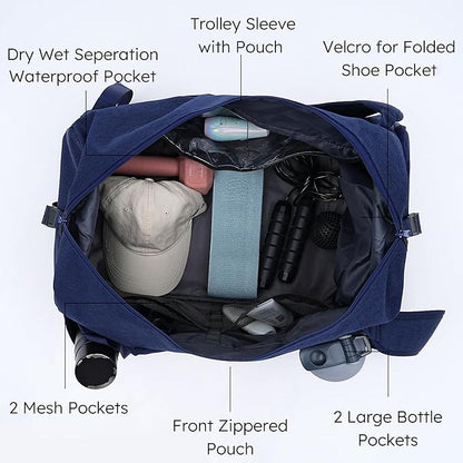 Gym Bag for Men with Shoes Compartment and Wet Pocket Convertible Duffle Bag and Gym Backpack Waterproof Sports Bags with 2 Bottle Holders Multipurpose Weekender Overnight Bag -Dark Blue
