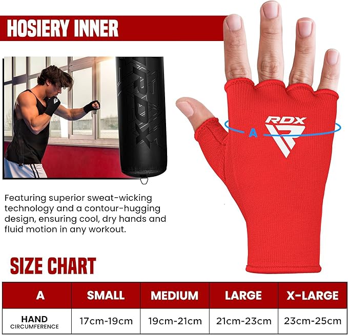 RDX Boxing Hand Wraps Inner Gloves Men Women, Half Finger Elasticated Bandages, Under Mitts Fist Protection, Muay Thai, Kickboxing, MMA, Martial Arts Speed Bag Punching Training