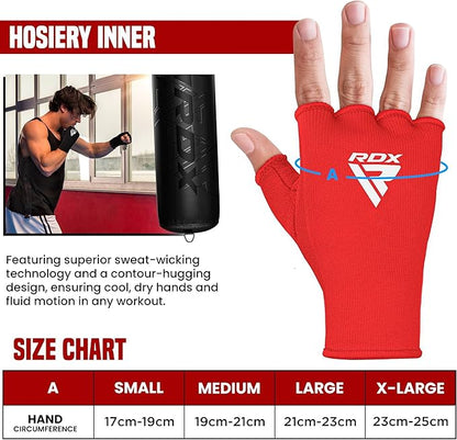 RDX Boxing Hand Wraps Inner Gloves Men Women, Half Finger Elasticated Bandages, Under Mitts Fist Protection, Muay Thai, Kickboxing, MMA, Martial Arts Speed Bag Punching Training