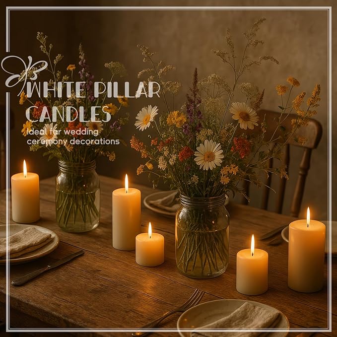 36PC Lvory Pillar Candles Bulk 2 in x 3, 6, 8 Inch Long Burning Wax Pillar Candles Unscented Smokeless Dripless for Wedding Centerpieces Spa Lantern Fireplace Home Festival Fall Party Decor