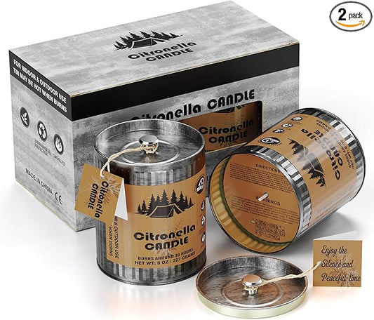 Citronella Outdoor Candle Set | 2-Pack 454g 80H Burn Time | Pure Soy Wax Jar Tin Outdoor Safety
