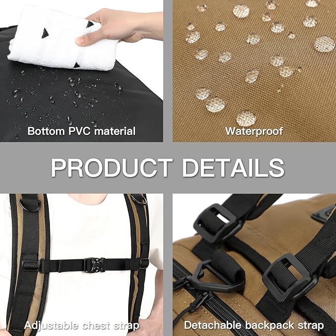 Large Travel Duffle Bag Backpack for Men Women 70L Big Sports Gym Bag with Shoe Compartment Heavy Duty Duffel Bags with Padded Straps for Weekend Overnight Camping, Brown