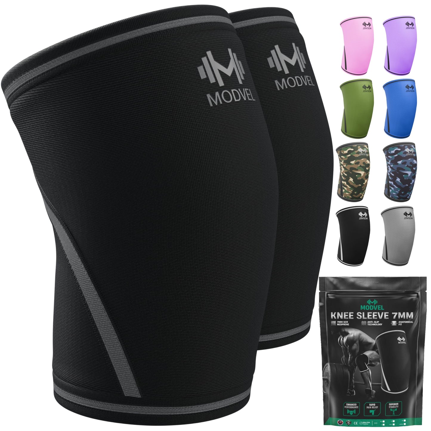 Modvel 7mm Neoprene Knee Sleeves for Men & Women Weightlifting & Powerlifting – Compression Knee