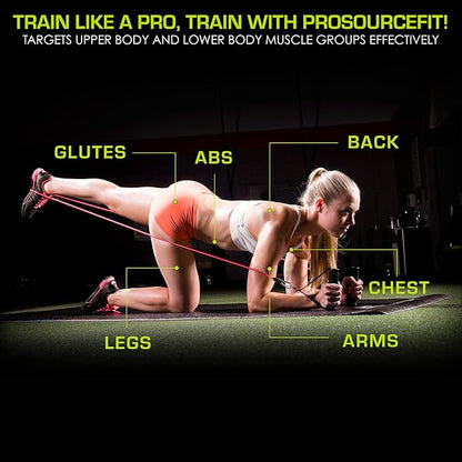 ProsourceFit Single Stackable Resistance Bands with Door Anchor and Exercise Guide, 5-8 LB, Heavy Duty Fitness Tube for Full-Body Exercises and Home Workouts, Green