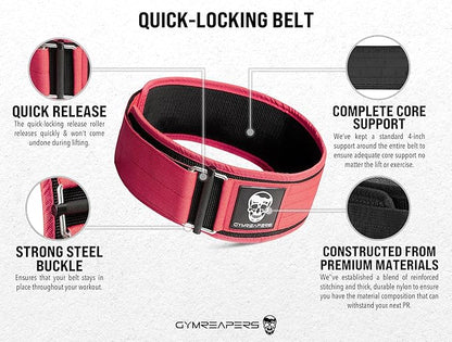 Gymreapers Quick Locking Weight Lifting Belt for Men Gym Belt for Powerlifting Deadlift Belt with 4 Inch Neoprene Metal Buckle Back Support Weightlifting Belt Women