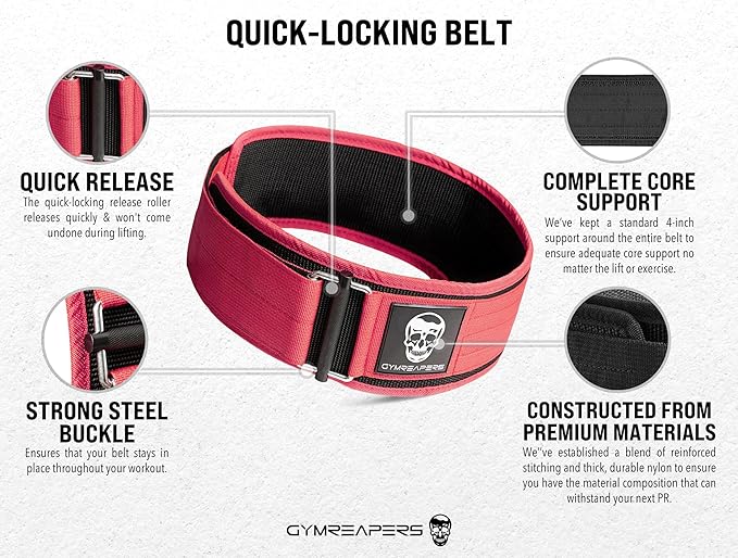 Gymreapers Quick Locking Weight Lifting Belt for Men Gym Belt for Powerlifting Deadlift Belt with 4 Inch Neoprene Metal Buckle Back Support Weightlifting Belt Women