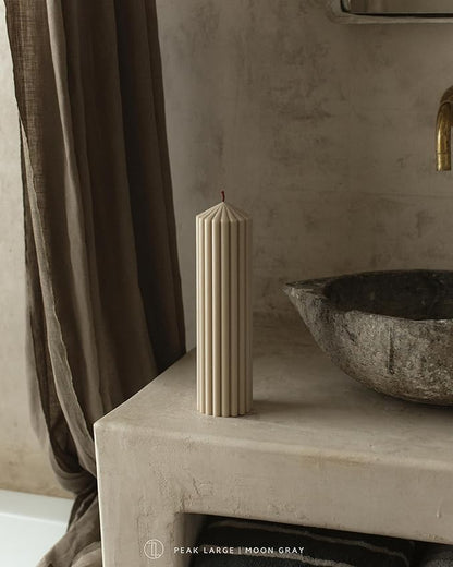 LAWA Ribbed Peak Pillar Candle - Large Beautiful Handmade Pillar Scented Soy Wax Candle Elegant Bubble Aesthetic Candle Housewarming Gift Home Room Shelf Decor Idea Moon Gray (Large)