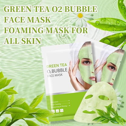 10 Sheets Face Masks Skincare O2 Bubble Green Tea Face Mask, Cleaner Bubble Sheet Masks Foaming Purifying Facial Mask for Pores, Moisturizing Spa Face Masks Skin Care For All Skin Type