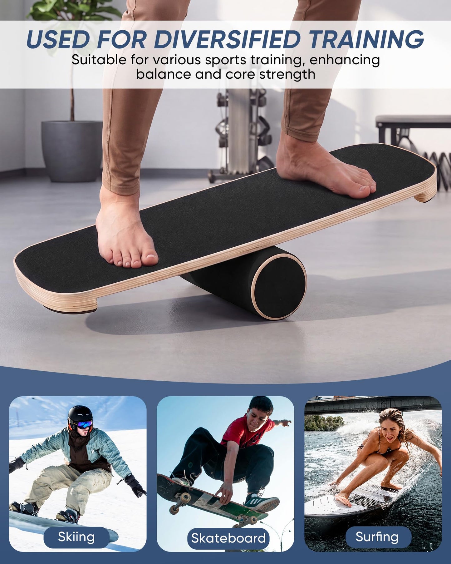 yflingjie Balance Board for Adults, Surf Trainer with Wooden Roller