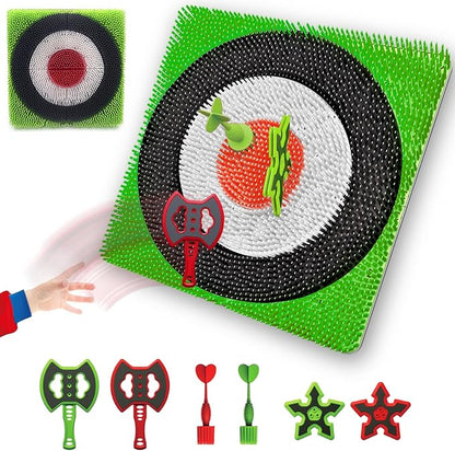 Axe Throwing Target Set for Backyard - Plastic Throwing Axes Game for Adults Kids - Bristle Target Wall-Mounted, 2 Throwing Axes, 2 Ninja Stars, 2 Darts Includes - Indoor Outdoor Yard Carnival Games