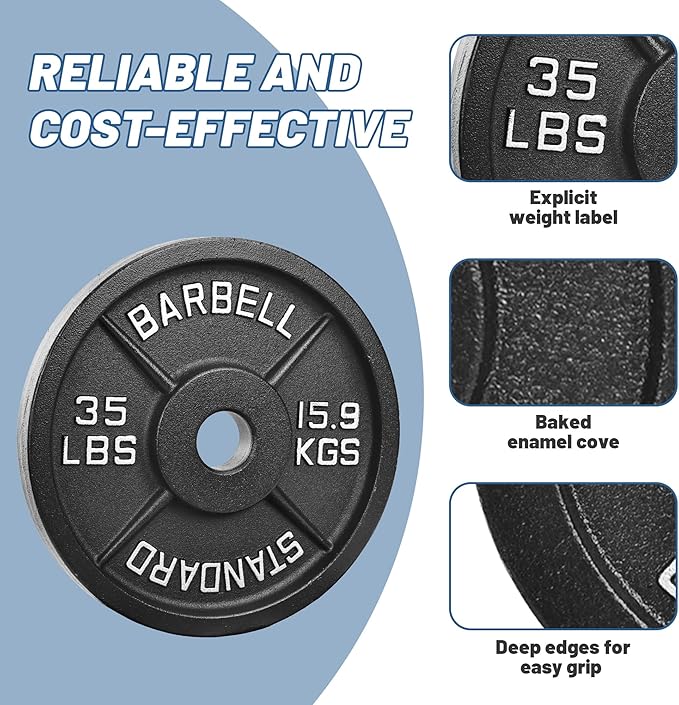 Professional-Grade Cast Iron Weight Plates | Dual-Hole Weight Plates with 2-Inch Bore | Ideal for Strength Training and Weightlifting | Multiple Weight Options Available