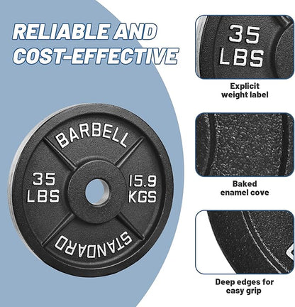 Professional-Grade Cast Iron Weight Plates | Dual-Hole Weight Plates with 2-Inch Bore | Ideal for Strength Training and Weightlifting | Multiple Weight Options Available
