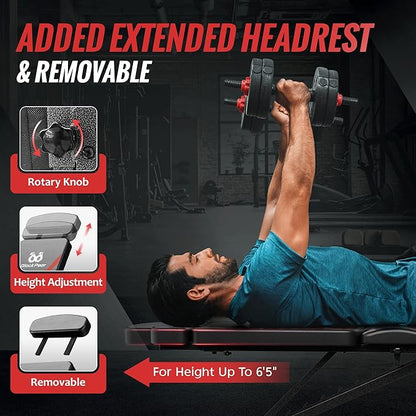 Adjustable Weight Bench for Home Gym with Headrest - Foldable Workout Bench Press, 800lb Capacity for Exercises Incline Flat Decline Sit-Ups