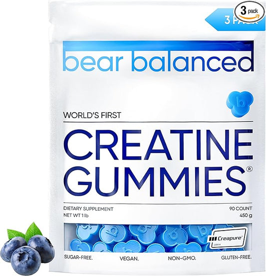 Creatine Gummies for Men & Women - Creatine Monohydrate, L-Theanine, L-Tyrosine & B12 for Muscle Growth, Strength, and Focus - Low Calorie, Sugar-Free, Vegan & Gluten-Free, 3 Pack