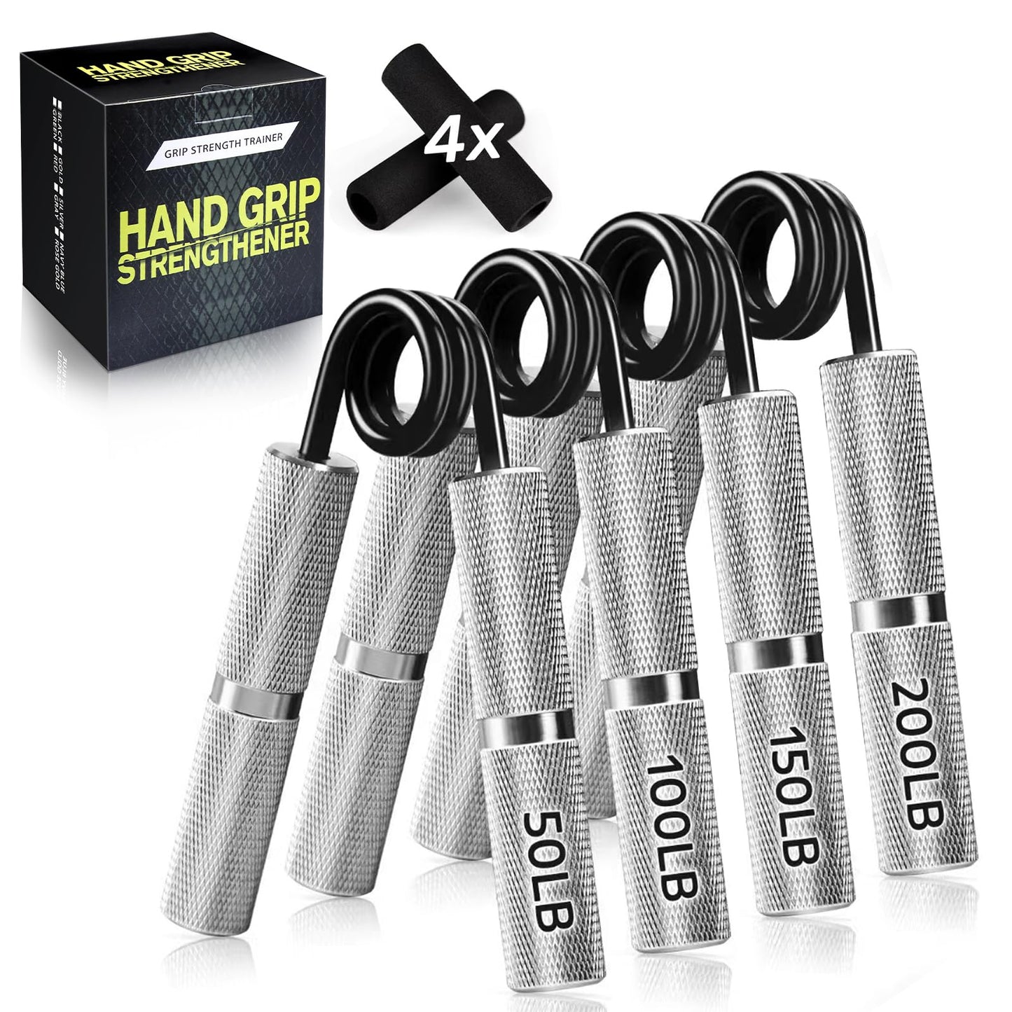 UUJOME Hand Gripper Strengthener Set 4pcs (50lb+100lb+150lb+200lb) - Metal Grip Strength Trainer