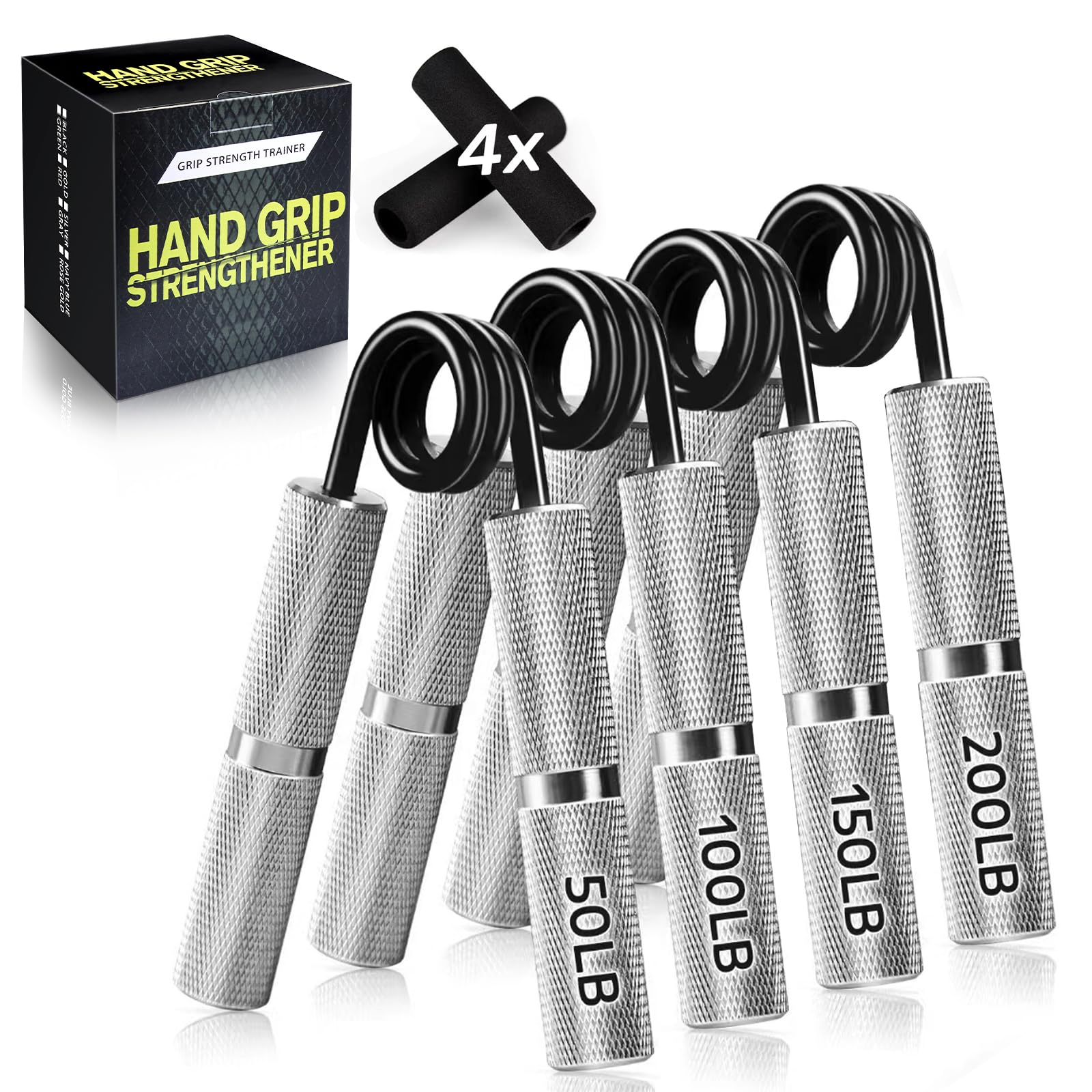 UUJOME Hand Gripper Strengthener Set 4pcs (50lb+100lb+150lb+200lb) - Metal Grip Strength Trainer