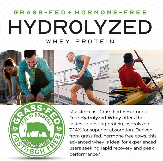 Muscle Feast Hydrolyzed Whey Protein Powder, Grass Fed and All Natural Hormone-Free, Hydro Whey Powder for Men and Women, Gluten Free, Non-GMO, Delicious Hydrolyzed Protein Powder, Unflavored, 5lb