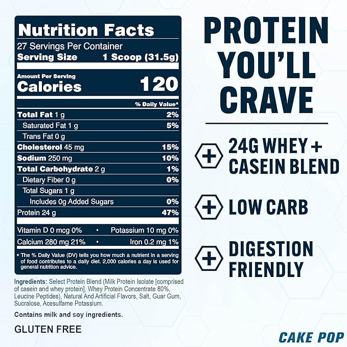 PEScience Select Protein Powder, Whey and Casein Blend, Clean Protein Powder for Women and Men, Low Calorie, Low Carb, Keto Friendly, Gluten Free - Cake Pop - 27 Servings