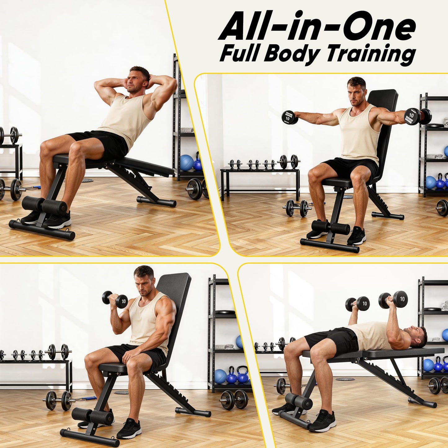 Adjustable Weight Bench for Home Gym, 600LBS Capacity Foldable Workout Bench with 7 Backrest