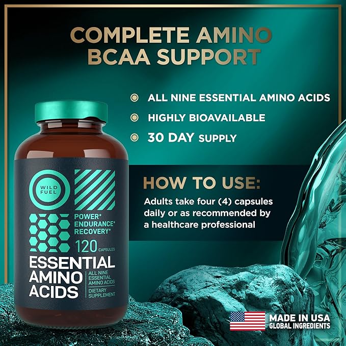 Essential Amino Acids Supplement ??3,000mg Leucine, Lysine, Isoleucine, Tryptophan Complete Complex - All 9 Best Amino Acids for Muscle Growth, Power, Recovery - 120 Vegan, Keto-Friendly BCAA Capsules