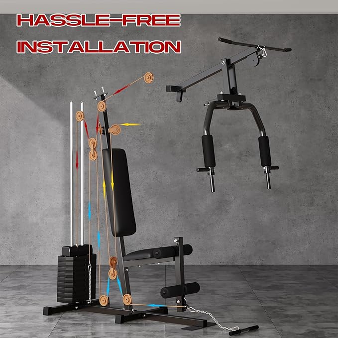 Home Gym, Multifunctional Weight Machine, Full Body Workout Station Exercise Equipment, All in One Home Gym with Pulley System for Strength Training