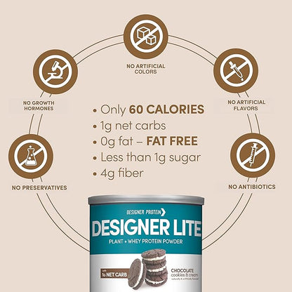 Designer Wellness, Designer Lite, Low Calorie Natural Protein, Prebiotic Fiber, Key Vitamins & Minerals, Chocolate Cookies & Cream, 9.03 Ounces