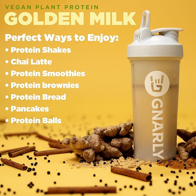Gnarly Nutrition Golden Milk Vegan Protein Powder ??Plant-Based Powder for Shakes ??Dairy-Free, Non-GMO, Gluten-Free ??28.2 oz