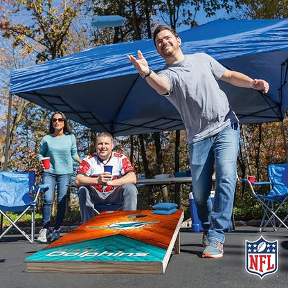 NFL Football 2' x 4' Regulation Size Solid Wood Cornhole Set with Direct Print HD Team Graphics Great Gift for Any Football Fan! Bean Bag Toss Family Outdoor Game