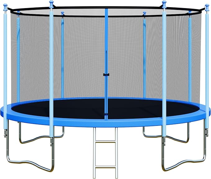 Trampoline with Enclosure - 12FT & 14FT Recreational Trampolines, Ladder, AntiRust Coating, ASTM Approved