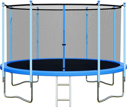 Trampoline with Enclosure - 12FT & 14FT Recreational Trampolines, Ladder, AntiRust Coating, ASTM Approved