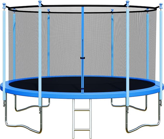 Trampoline with Enclosure - 12FT & 14FT Recreational Trampolines, Ladder, AntiRust Coating, ASTM Approved
