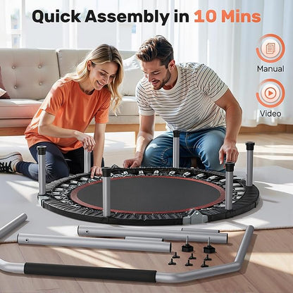 BCAN 40/48" Foldable Mini Trampoline Max Load 330lbs/440lbs, Fitness Rebounder with Adjustable Foam Handle, Exercise Trampoline for Adults Indoor/Garden Workout