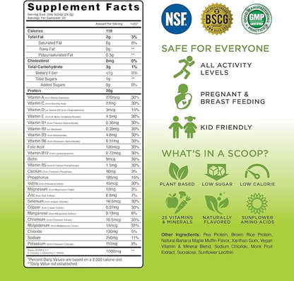 TRU Supplements Plant Based Protein Powder, BCAA, EAA, 20g Vegan Brown Rice & Pea Protein, 100 Calories, 27 Vitamins, No Artificial Flavors 25 Servings (Banana Maple Muffin)