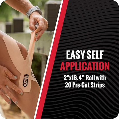 RockTape Go Gentle Adhesive Pre-Cut Kinesiology Tape (Beige)