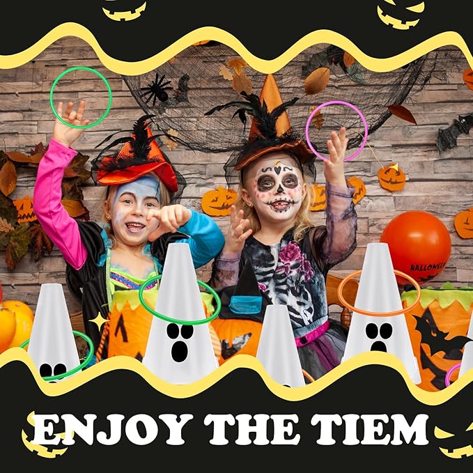 24 PcsHalloween Ring Toss Game Outdoor Carnival Party Games Include 6 Plastic Cones 18 Toss Rings for Halloween Party Games Indoor Outdoor Yard Activities