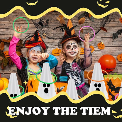 24 PcsHalloween Ring Toss Game Outdoor Carnival Party Games Include 6 Plastic Cones 18 Toss Rings for Halloween Party Games Indoor Outdoor Yard Activities
