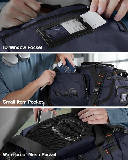 Tolaccea Gym Bag for Men & Women, 40L Duffle Bag Backpack for Travel Sports with Shoe Compartment, Wet Pocket & Extra Laptop Bag for 15.6'', 3-in-1 Sport Workout Duffel Carry On for Airplane (Navy)