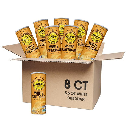 The Good Crisp Company, Aged White Cheddar, Gluten Free Potato Chips (5.6 Ounce Canisters, Pack of 8), Non-GMO, Allergen Friendly, Potato Chip Snack Pack, Gluten Free Snacks