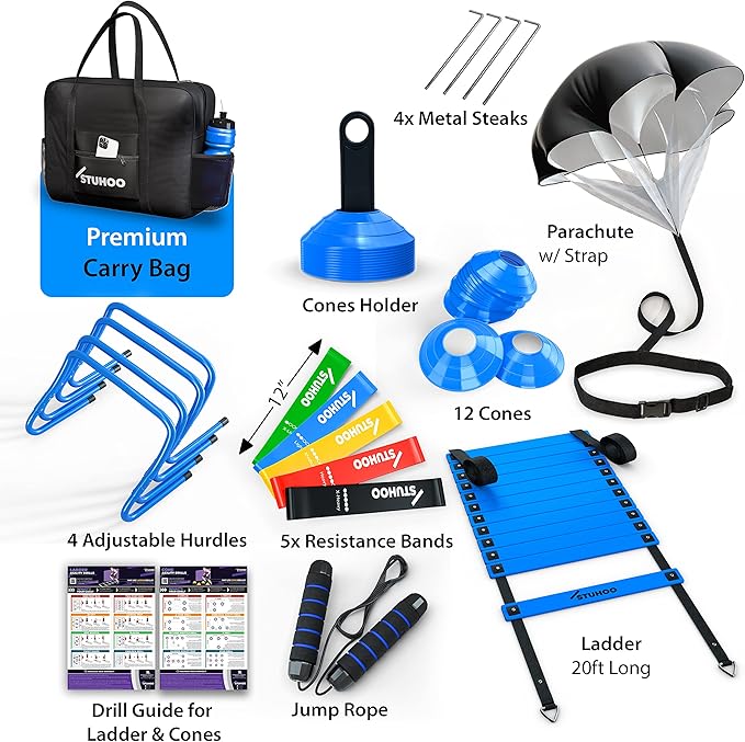 Agility Training Equipment Set | Soccer Training Equipment for Kids Youth | Agility Ladder Speed Training Equipment with Bag | Football Training Equipment with Speed Hurdles, Cones for Footwork