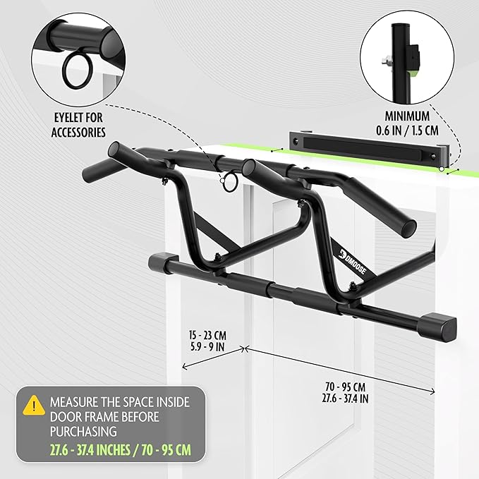 DMoose Fitness Pull Up Bar for Doorway - Upto 250 Lbs Capacity, No Screwing or Slipping, Hanging Pullup & Chin Up Bar for Door Frame - Multi Padded Grips for Strength Training with Installation Guide
